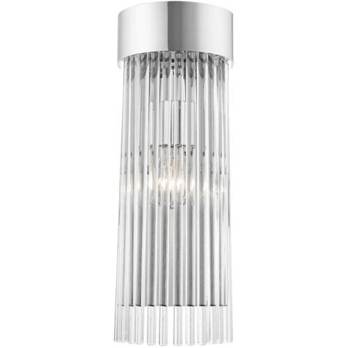 6 inch 1 Light Polished Chrome Wall Sconce with Polished Chrome Drum Shade with Clear Crystal Rods Shade-Lighting LumensWall Sconces