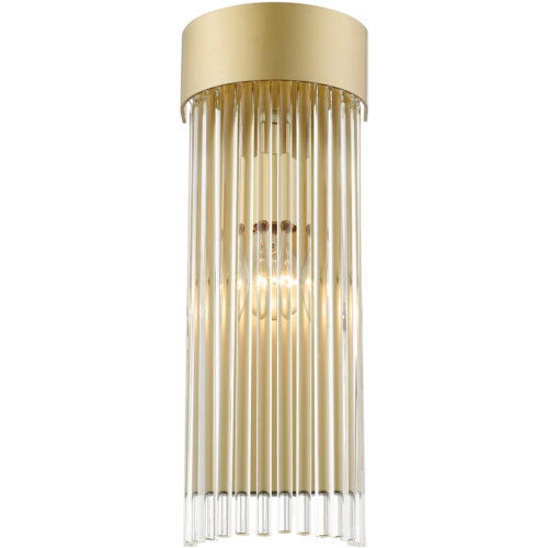 6 inch 1 Light Soft Gold Wall Sconce with Soft Gold Drum Shade with Clear Crystal Rods Shade-Lighting LumensWall Sconces