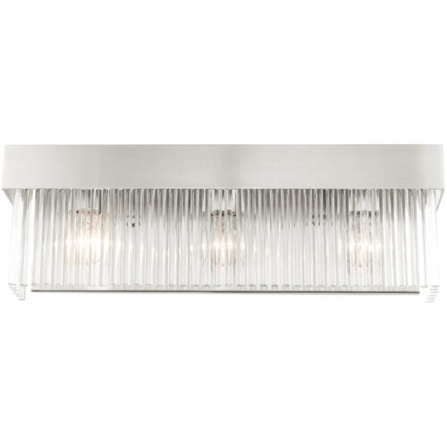 23.25 inch 3 Light Brushed Nickel Bathroom Vanity light fixture with Brushed Nickel Drum Shade with Clear Crystal Rods Shade-Lighting LumensBath/Vanity