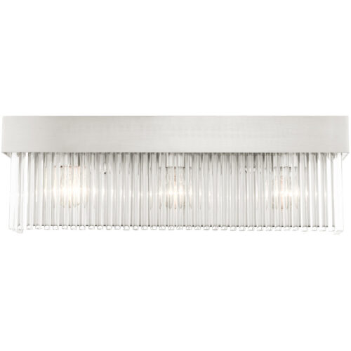 23.25 inch 3 Light Brushed Nickel Bathroom Vanity light fixture with Brushed Nickel Drum Shade with Clear Crystal Rods Shade-Lighting LumensBath/Vanity