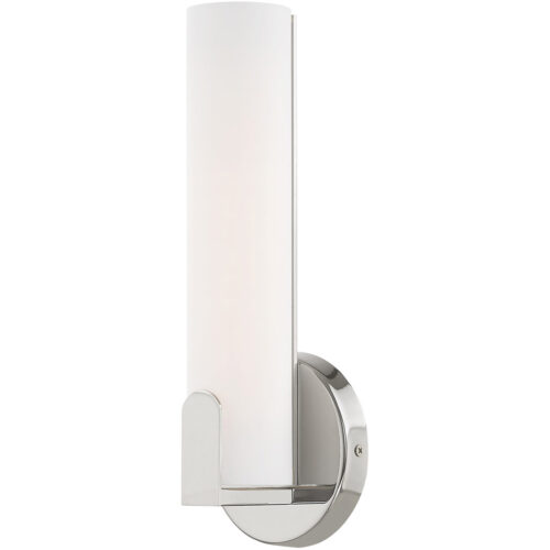 4.375 inch 10W LED Polished Chrome ADA Wall Sconce with Satin White Acrylic Shade Shade-Lighting LumensWall Sconces