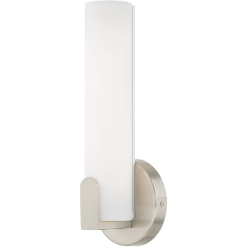 4.375 inch 10W LED Brushed Nickel ADA Wall Sconce with Satin White Acrylic Shade Shade-Lighting LumensWall Sconces