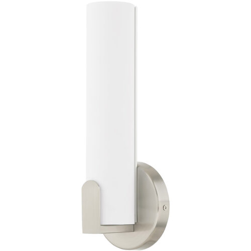 4.375 inch 10W LED Brushed Nickel ADA Wall Sconce with Satin White Acrylic Shade Shade-Lighting LumensWall Sconces