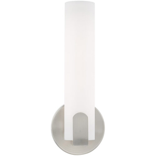 4.375 inch 10W LED Brushed Nickel ADA Wall Sconce with Satin White Acrylic Shade Shade-Lighting LumensWall Sconces