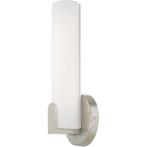 4.375 inch 10W LED Brushed Nickel ADA Wall Sconce with Satin White Acrylic Shade Shade-Lighting LumensWall Sconces