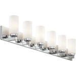 47 inch 6 Light Polished Chrome Bathroom Vanity light fixture with Hand Blown Satin Opal White Cylinder Glass Shade-Lighting LumensBath/Vanity