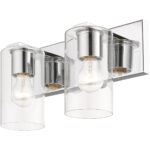 15 inch 2 Light Polished Chrome Bathroom Vanity light fixture with Clear Glass Shade-Lighting LumensBath/Vanity