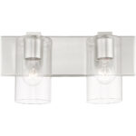 15 inch 2 Light Brushed Nickel Bathroom Vanity light fixture with Clear Glass Shade-Lighting LumensBath/Vanity