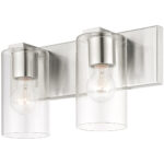 15 inch 2 Light Brushed Nickel Bathroom Vanity light fixture with Clear Glass Shade-Lighting LumensBath/Vanity