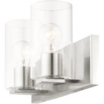 15 inch 2 Light Brushed Nickel Bathroom Vanity light fixture with Clear Glass Shade-Lighting LumensBath/Vanity