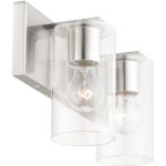 15 inch 2 Light Brushed Nickel Bathroom Vanity light fixture with Clear Glass Shade-Lighting LumensBath/Vanity