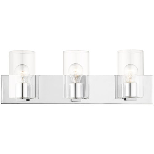 15 inch 3 Light Polished Chrome Bathroom Vanity light fixture with Clear Glass Shade-Lighting LumensBath/Vanity