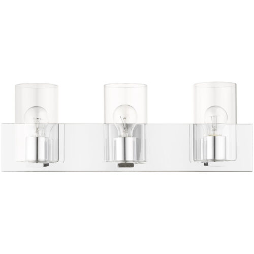 15 inch 3 Light Polished Chrome Bathroom Vanity light fixture with Clear Glass Shade-Lighting LumensBath/Vanity