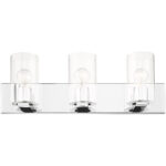 15 inch 3 Light Polished Chrome Bathroom Vanity light fixture with Clear Glass Shade-Lighting LumensBath/Vanity