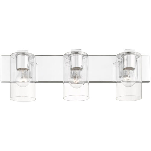 15 inch 3 Light Polished Chrome Bathroom Vanity light fixture with Clear Glass Shade-Lighting LumensBath/Vanity