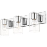 15 inch 3 Light Polished Chrome Bathroom Vanity light fixture with Clear Glass Shade-Lighting LumensBath/Vanity