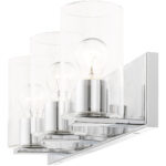 15 inch 3 Light Polished Chrome Bathroom Vanity light fixture with Clear Glass Shade-Lighting LumensBath/Vanity