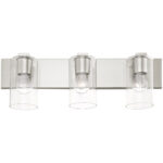 15 inch 3 Light Brushed Nickel Bathroom Vanity light fixture with Clear Glass Shade-Lighting LumensBath/Vanity