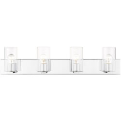 35.5 inch 4 Light Polished Chrome Bathroom Vanity light fixture with Clear Glass Shade-Lighting LumensBath/Vanity