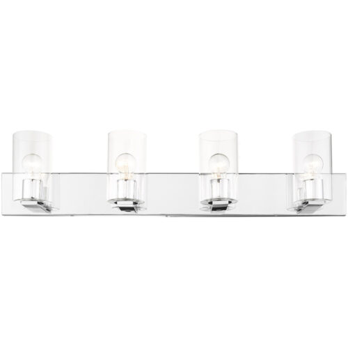 35.5 inch 4 Light Polished Chrome Bathroom Vanity light fixture with Clear Glass Shade-Lighting LumensBath/Vanity