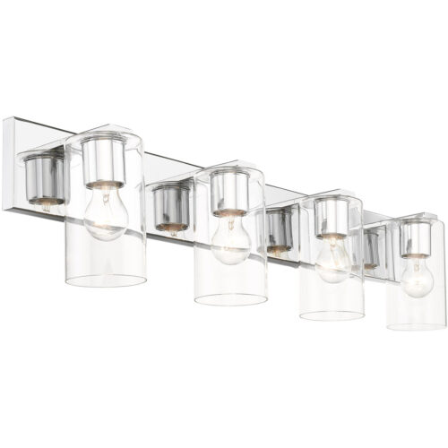 35.5 inch 4 Light Polished Chrome Bathroom Vanity light fixture with Clear Glass Shade-Lighting LumensBath/Vanity