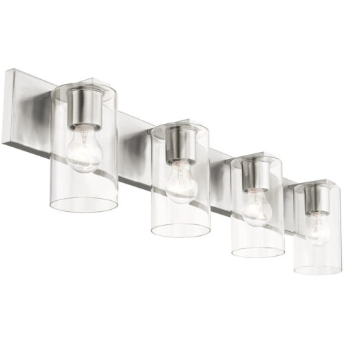 35.5 inch 4 Light Brushed Nickel Bathroom Vanity light fixture with Clear Glass Shade-Lighting LumensBath/Vanity