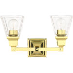 15 inch 2 Light Polished Brass Bathroom Vanity light fixture with Clear Glass Shade-Lighting LumensBath/Vanity