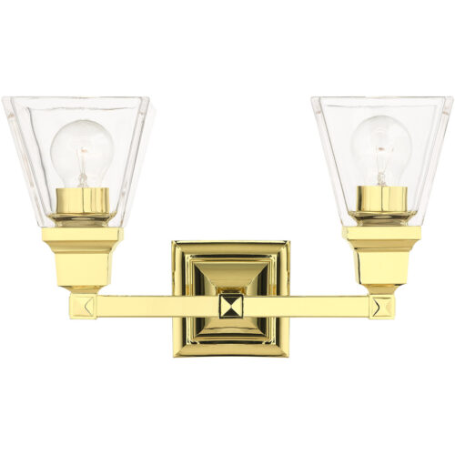 15 inch 2 Light Polished Brass Bathroom Vanity light fixture with Clear Glass Shade-Lighting LumensBath/Vanity