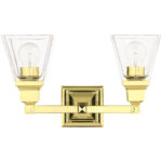 15 inch 2 Light Polished Brass Bathroom Vanity light fixture with Clear Glass Shade-Lighting LumensBath/Vanity