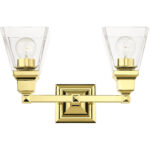 15 inch 2 Light Polished Brass Bathroom Vanity light fixture with Clear Glass Shade-Lighting LumensBath/Vanity