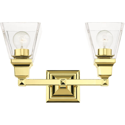 15 inch 2 Light Polished Brass Bathroom Vanity light fixture with Clear Glass Shade-Lighting LumensBath/Vanity