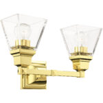 15 inch 2 Light Polished Brass Bathroom Vanity light fixture with Clear Glass Shade-Lighting LumensBath/Vanity