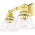 15 inch 2 Light Polished Brass Bathroom Vanity light fixture with Clear Glass Shade-Lighting LumensBath/Vanity