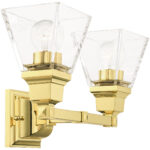 15 inch 2 Light Polished Brass Bathroom Vanity light fixture with Clear Glass Shade-Lighting LumensBath/Vanity