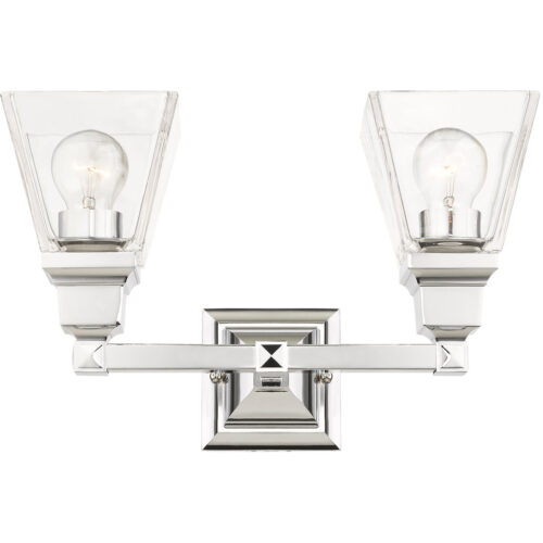 15 inch 2 Light Polished Chrome Bathroom Vanity light fixture with Clear Glass Shade-Lighting LumensBath/Vanity