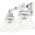 15 inch 2 Light Polished Chrome Bathroom Vanity light fixture with Clear Glass Shade-Lighting LumensBath/Vanity