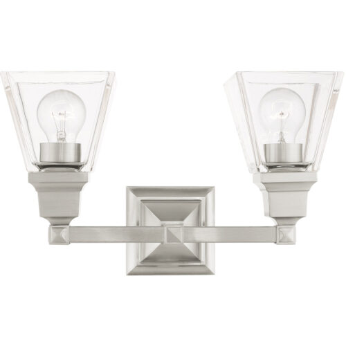 15 inch 2 Light Brushed Nickel Bathroom Vanity light fixture with Clear Glass Shade-Lighting LumensBath/Vanity