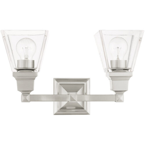 15 inch 2 Light Brushed Nickel Bathroom Vanity light fixture with Clear Glass Shade-Lighting LumensBath/Vanity