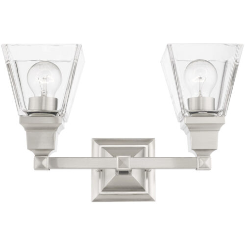 15 inch 2 Light Brushed Nickel Bathroom Vanity light fixture with Clear Glass Shade-Lighting LumensBath/Vanity