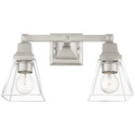 15 inch 2 Light Brushed Nickel Bathroom Vanity light fixture with Clear Glass Shade-Lighting LumensBath/Vanity