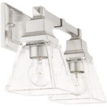 15 inch 2 Light Brushed Nickel Bathroom Vanity light fixture with Clear Glass Shade-Lighting LumensBath/Vanity