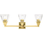 25.25 inch 3 Light Polished Brass Bathroom Vanity light fixture with Clear Glass Shade-Lighting LumensBath/Vanity