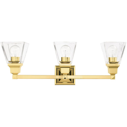 25.25 inch 3 Light Polished Brass Bathroom Vanity light fixture with Clear Glass Shade-Lighting LumensBath/Vanity