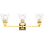 25.25 inch 3 Light Polished Brass Bathroom Vanity light fixture with Clear Glass Shade-Lighting LumensBath/Vanity