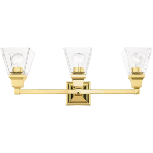 25.25 inch 3 Light Polished Brass Bathroom Vanity light fixture with Clear Glass Shade-Lighting LumensBath/Vanity