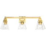 25.25 inch 3 Light Polished Brass Bathroom Vanity light fixture with Clear Glass Shade-Lighting LumensBath/Vanity