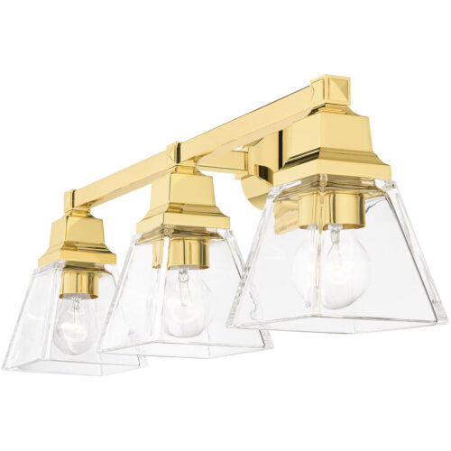 25.25 inch 3 Light Polished Brass Bathroom Vanity light fixture with Clear Glass Shade-Lighting LumensBath/Vanity