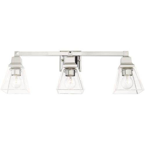 25.25 inch 3 Light Polished Chrome Bathroom Vanity light fixture with Clear Glass Shade-Lighting LumensBath/Vanity