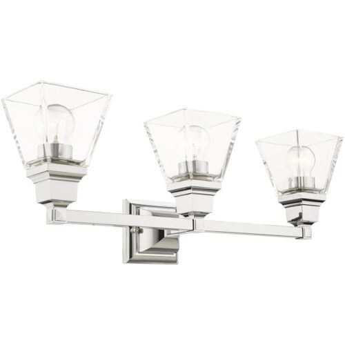 25.25 inch 3 Light Polished Chrome Bathroom Vanity light fixture with Clear Glass Shade-Lighting LumensBath/Vanity