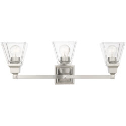 25.25 inch 3 Light Brushed Nickel Bathroom Vanity light fixture with Clear Glass Shade-Lighting LumensBath/Vanity